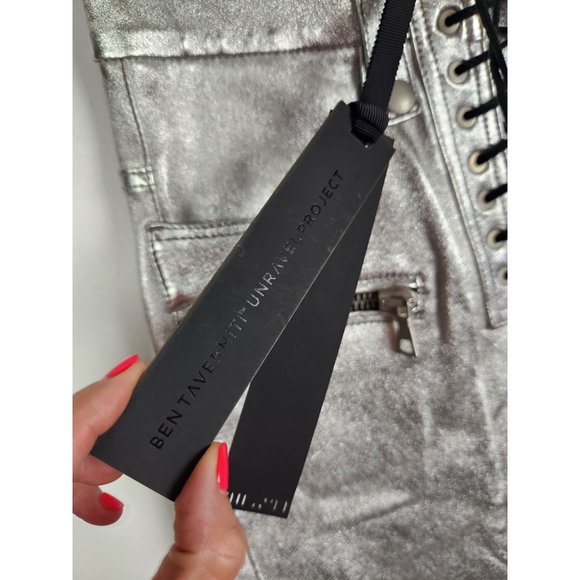 Ben Taverniti Unravel Project Women's Sz. 25 Lace Up Skinny Pants In Silver NWT - Picture 6 of 12